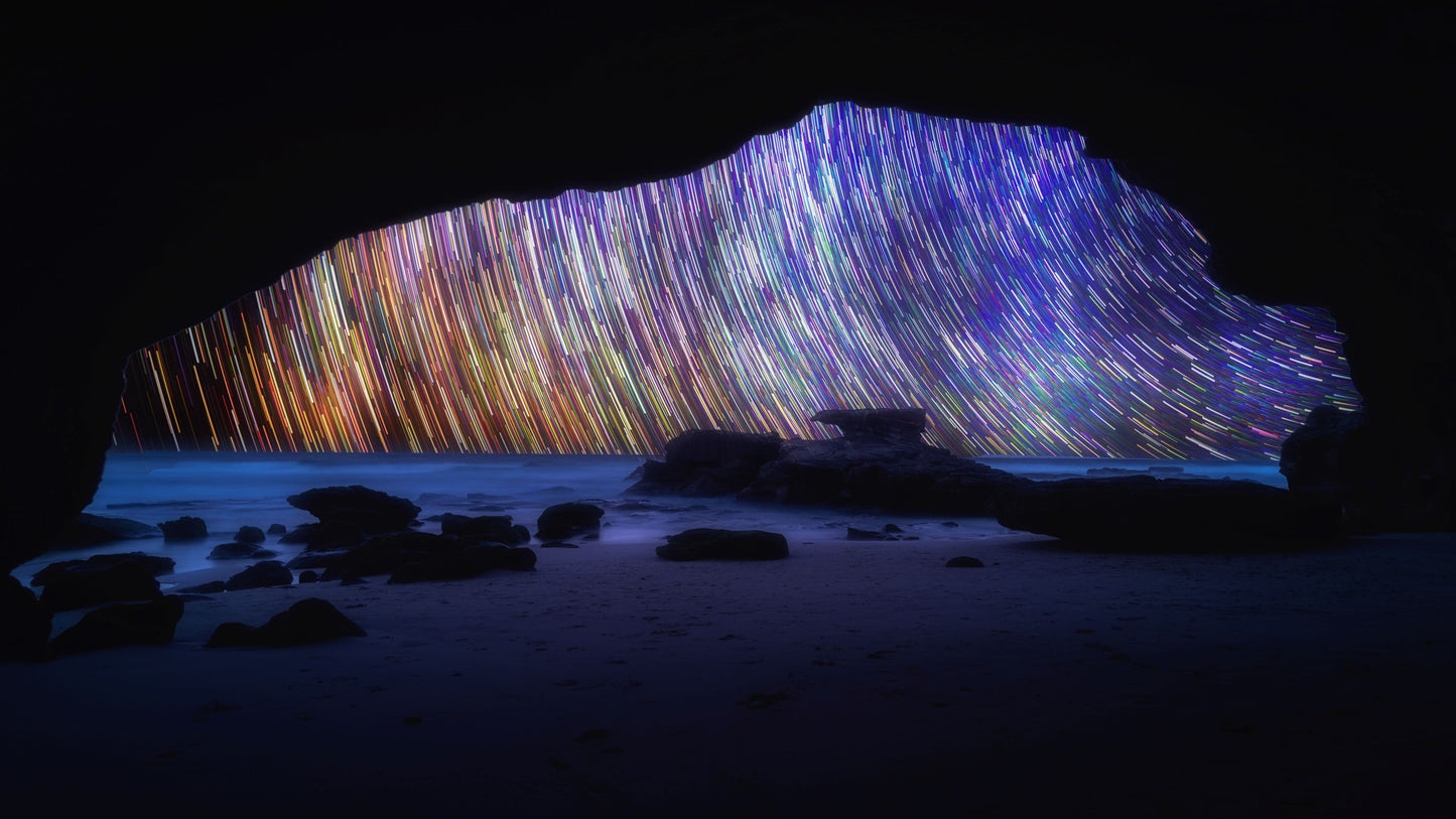 Celestial Cascade – Limited Edition Star Trail Photography Print