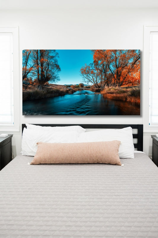 New Zealand river and autumn tree